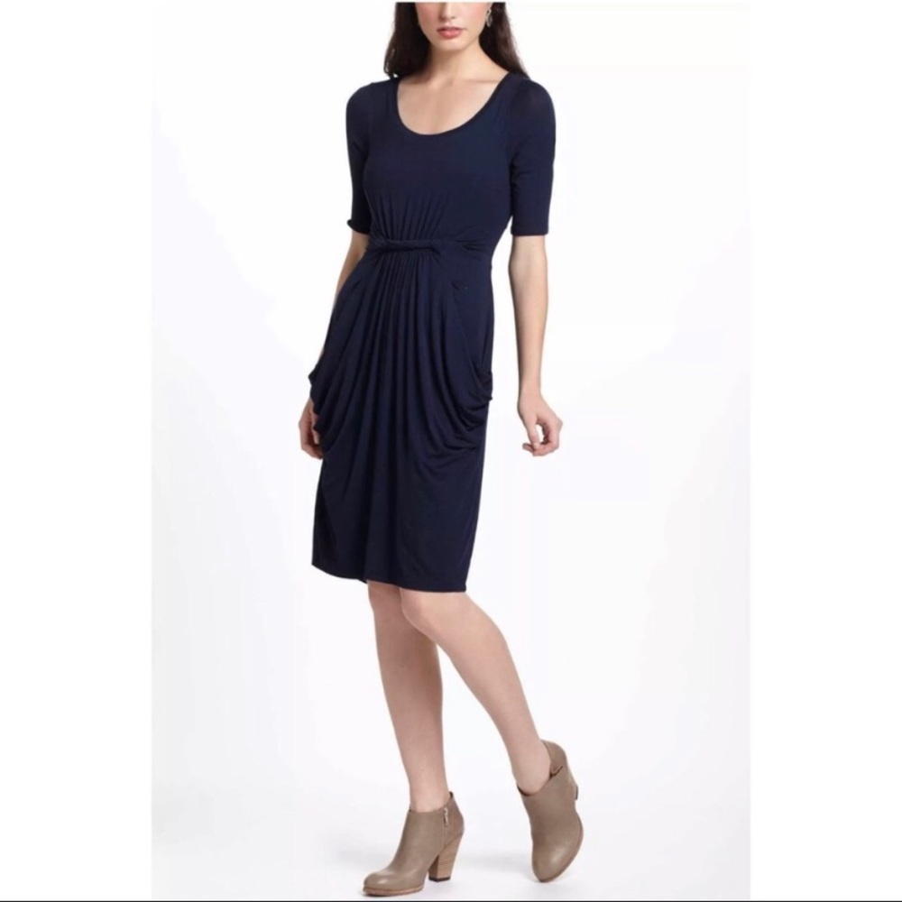 💙 Anthro Navy Chignon Midi Dress with Pockets